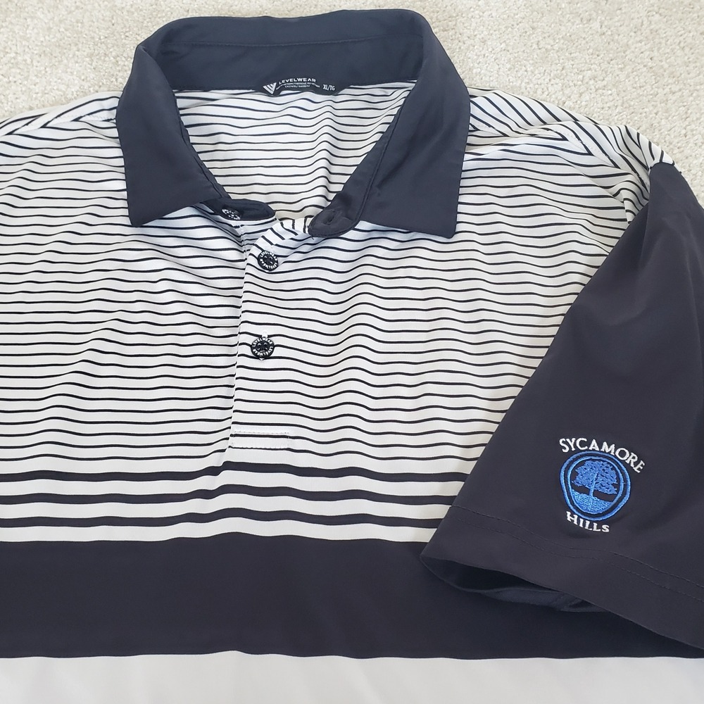 Levelwear Golf Polo Men's XL Black Striped Sycamore Hills Short Sleeve Shirt